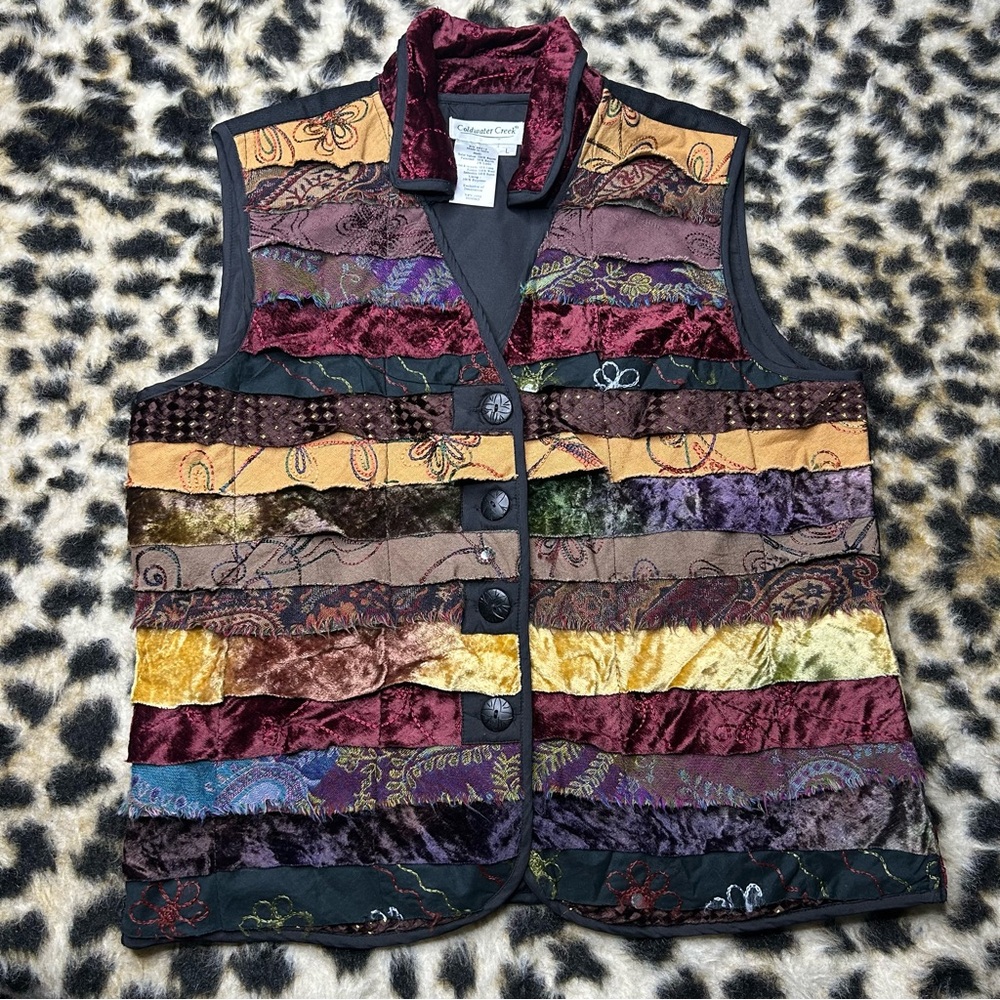 Boho Hippie 90s Whimsigoth Colorful Patchwork Collared Vest L